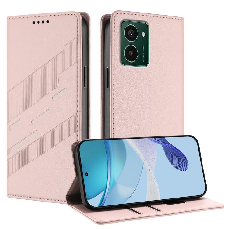 Funda de cuero retro con relieve para teléfono HMD Pulse Pro (rosa)