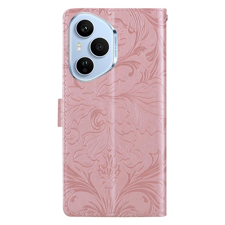 Funda de cuero con estampado floral en relieve para Honor 400 Pro Global (160,8 mm) (rosa)