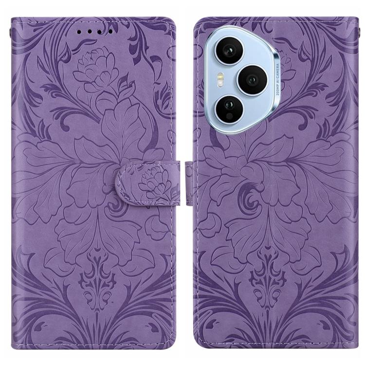 Funda de cuero con estampado floral en relieve para Honor 400 Pro Global (160,8 mm) (morado)