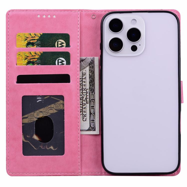 Funda de cuero con estampado floral en relieve para Honor 400 Global (156,5 mm) (rosa)