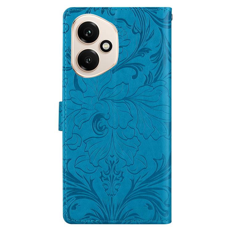 Funda de cuero con estampado floral en relieve para Honor 400 Global (156,5 mm) (azul)