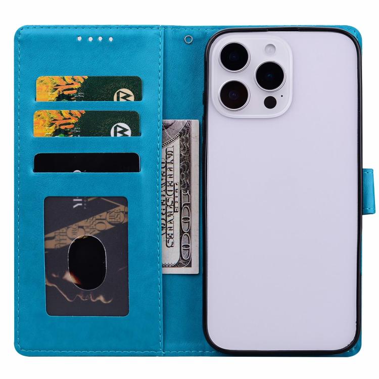 Funda de cuero con estampado floral en relieve para Honor 400 Global (156,5 mm) (azul)