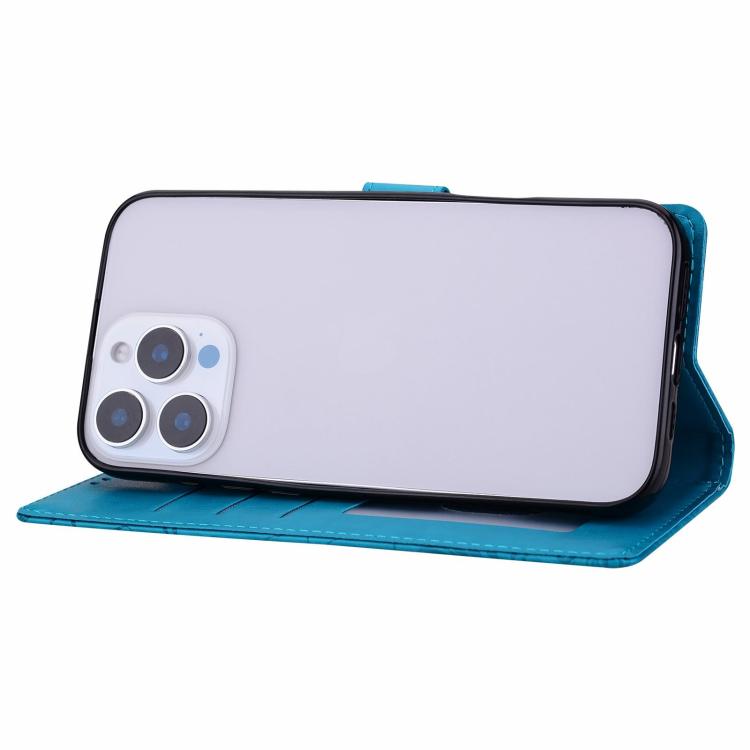 Funda de cuero con estampado floral en relieve para Honor 400 Global (156,5 mm) (azul)