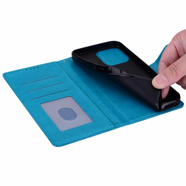 Funda de cuero con estampado floral en relieve para Honor 400 Global (156,5 mm) (azul)