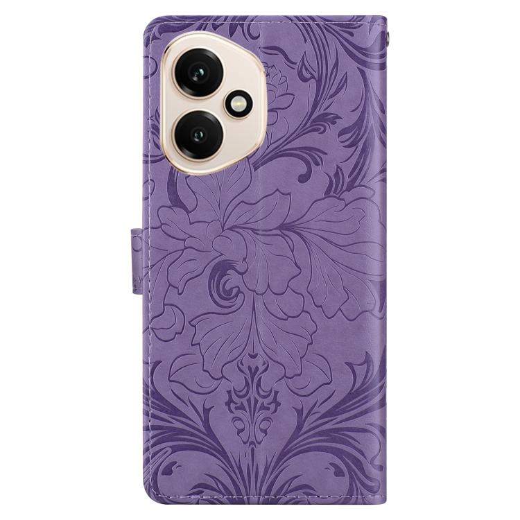 Funda de cuero con estampado floral en relieve para Honor 400 Global (156,5 mm) (morado)
