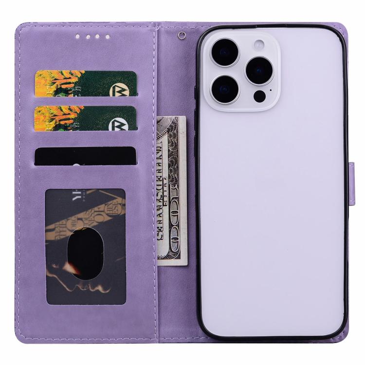 Funda de cuero con estampado floral en relieve para Honor 400 Global (156,5 mm) (morado)