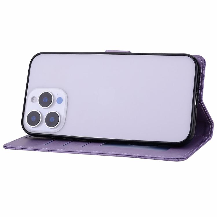 Funda de cuero con estampado floral en relieve para Honor 400 Global (156,5 mm) (morado)