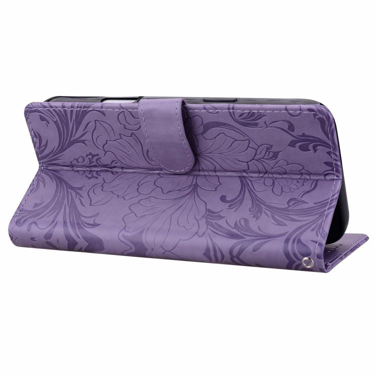 Funda de cuero con estampado floral en relieve para Honor 400 Global (156,5 mm) (morado)