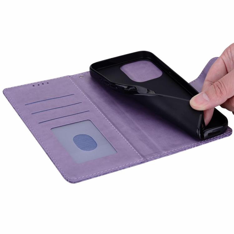 Funda de cuero con estampado floral en relieve para Honor 400 Global (156,5 mm) (morado)