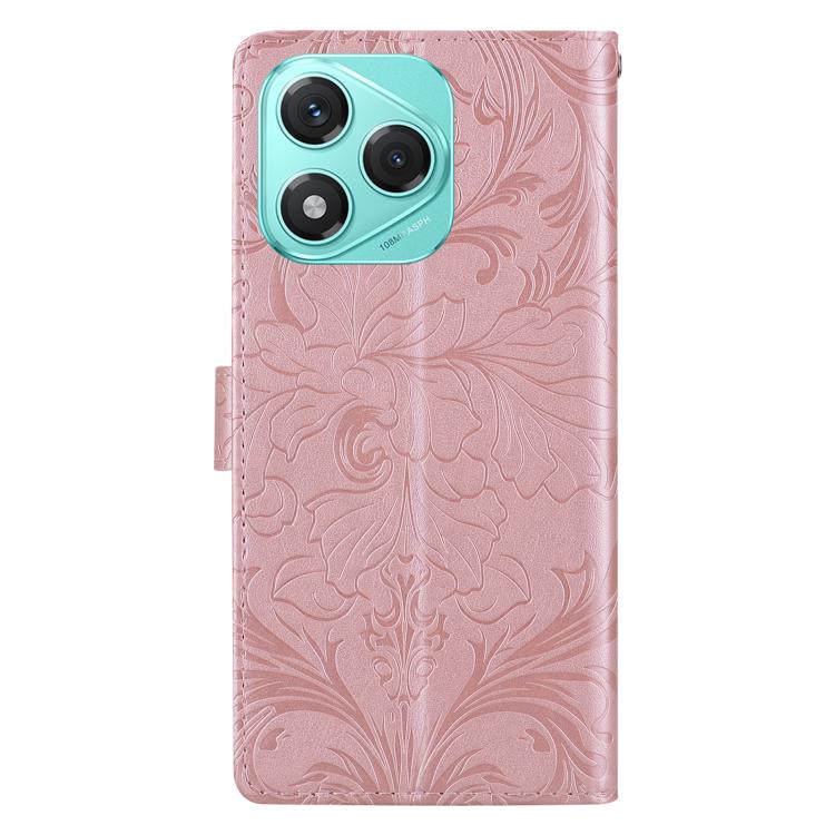 Funda de cuero con estampado floral en relieve global para Honor 400 Lite (rosa)