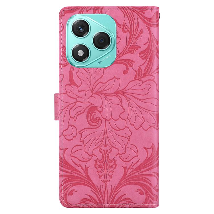 Funda de cuero con estampado floral en relieve global para Honor 400 Lite (rosa rojo)