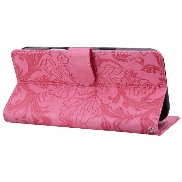 Funda de cuero con estampado floral en relieve global para Honor 400 Lite (rosa rojo)