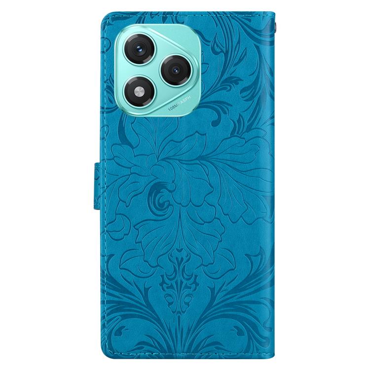 Funda de cuero con estampado floral en relieve global para Honor 400 Lite (azul)