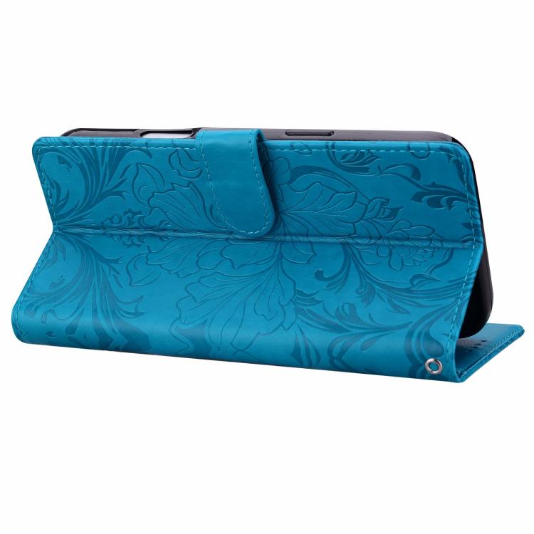 Funda de cuero con estampado floral en relieve global para Honor 400 Lite (azul)