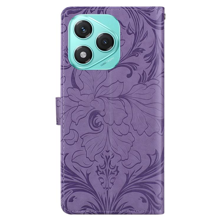 Funda de cuero con estampado floral en relieve global para Honor 400 Lite (morado)