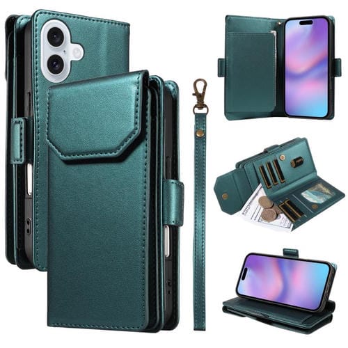 Funda de cuero con tarjetero para iPhone 17 con correa (verde)