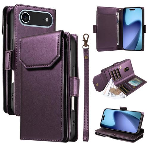 Funda de cuero con múltiples tarjetas y correa para iPhone 17 Air (morado)