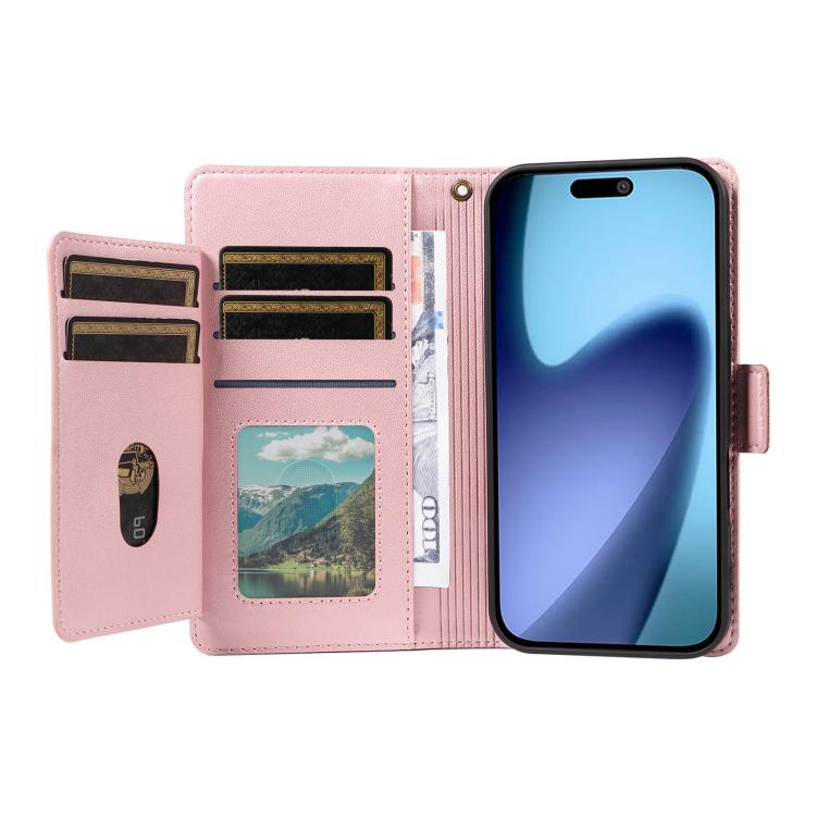Funda de cuero con múltiples tarjetas y correa para iPhone 17 Air (oro rosa)