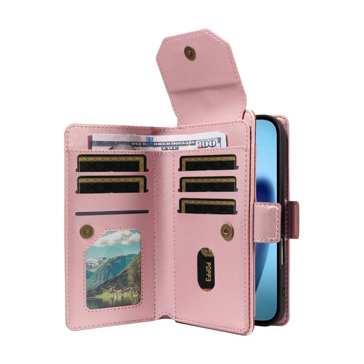 Funda de cuero con múltiples tarjetas y correa para iPhone 17 Air (oro rosa)