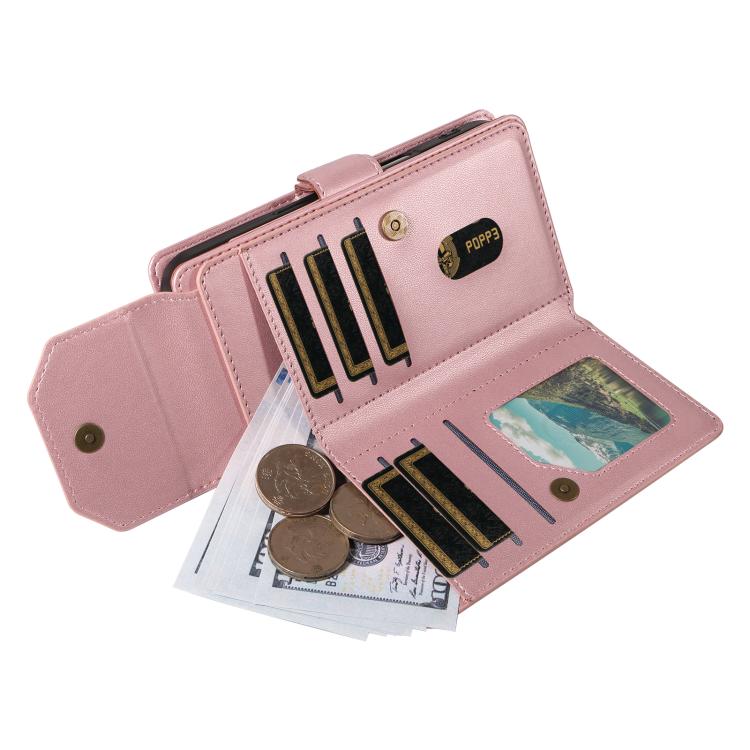 Funda de cuero con múltiples tarjetas y correa para iPhone 17 Air (oro rosa)