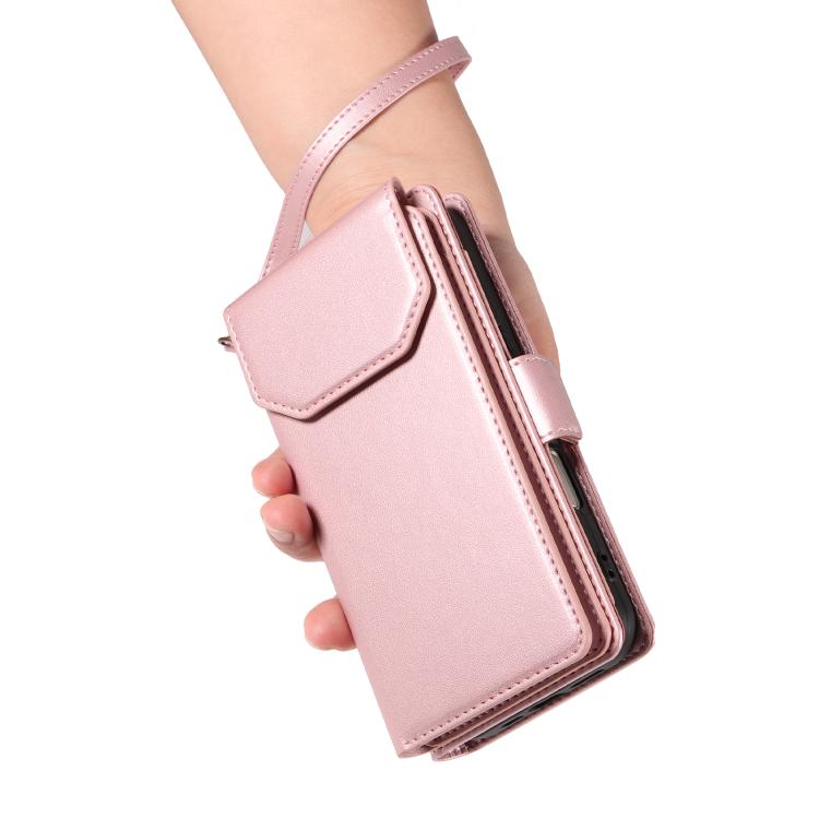 Funda de cuero con múltiples tarjetas y correa para iPhone 17 Air (oro rosa)