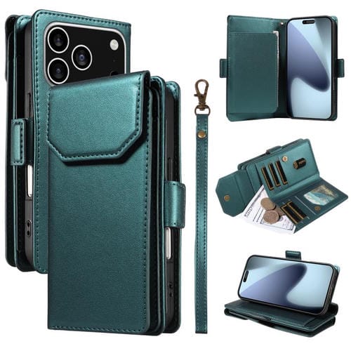 Funda de cuero con tarjetero para iPhone 17 Pro con correa (verde)