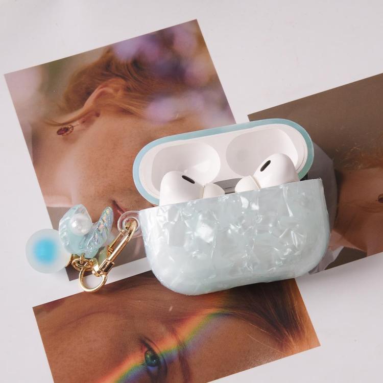 Estuche para auriculares AirPods 3 con textura de perla y hebilla colgante (blanco)
