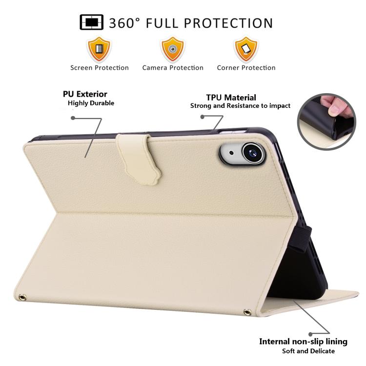 Funda inteligente de piel de lichi con tacto de gato para iPad 2025/2022 (blanco albaricoque)