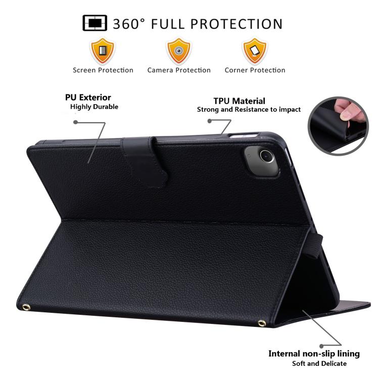 Funda inteligente de piel de lichi con tacto de gato para iPad Air 11 (2025/2024) (negra)