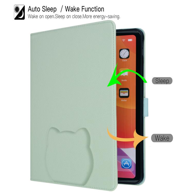 Funda inteligente de piel de lichi con tacto de gato para iPad mini 2024/mini 6 (verde)