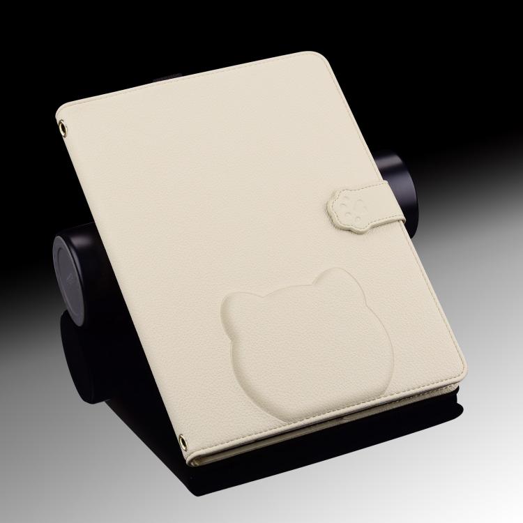 Funda inteligente de piel de lichi con tacto de gato para iPad mini 2024/mini 6 (blanco albaricoque)