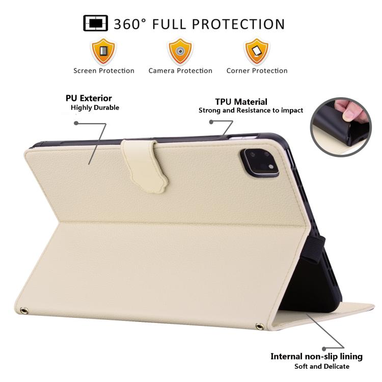 Funda inteligente de piel de lichi con tacto de gato para iPad Pro 13 (2024) (blanco albaricoque)