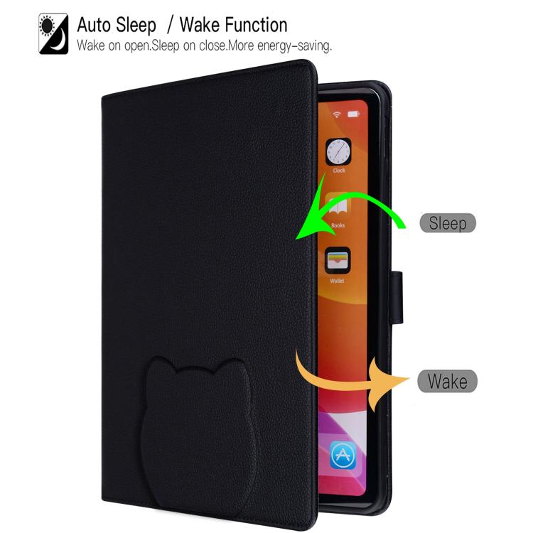 Funda inteligente de piel de lichi con tacto de gato para iPad Pro 11 (2024) (negra)