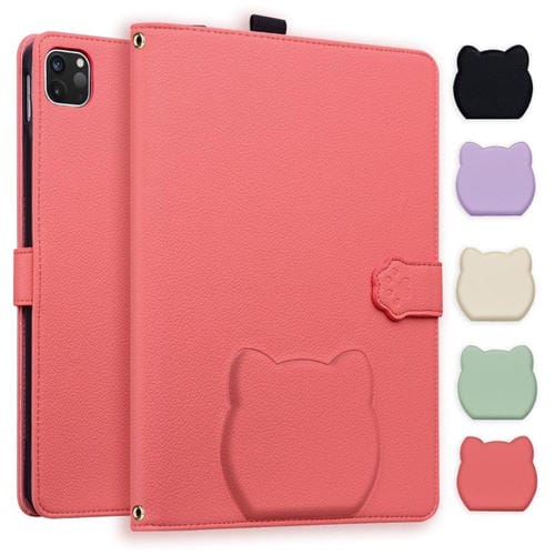 Funda inteligente de piel de lichi con tacto de gato para iPad Pro 11 (2024) (rojo sandía)