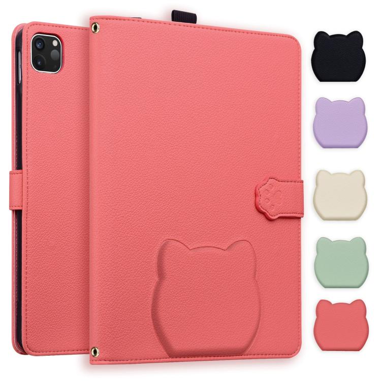 Funda inteligente de piel de lichi con tacto de gato para iPad Pro 11 (2024) (rojo sandía)