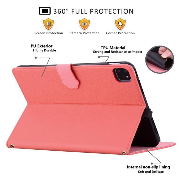 Funda inteligente de piel de lichi con tacto de gato para iPad Pro 11 (2024) (rojo sandía)