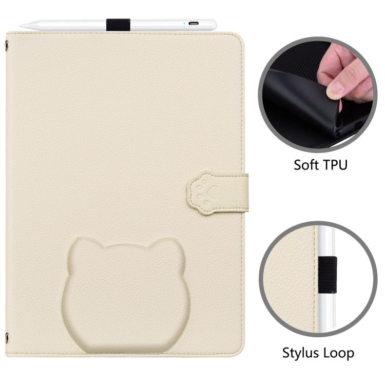 Funda inteligente de piel de lichi con tacto de gato para iPad Pro 11 (2024) (blanco albaricoque)