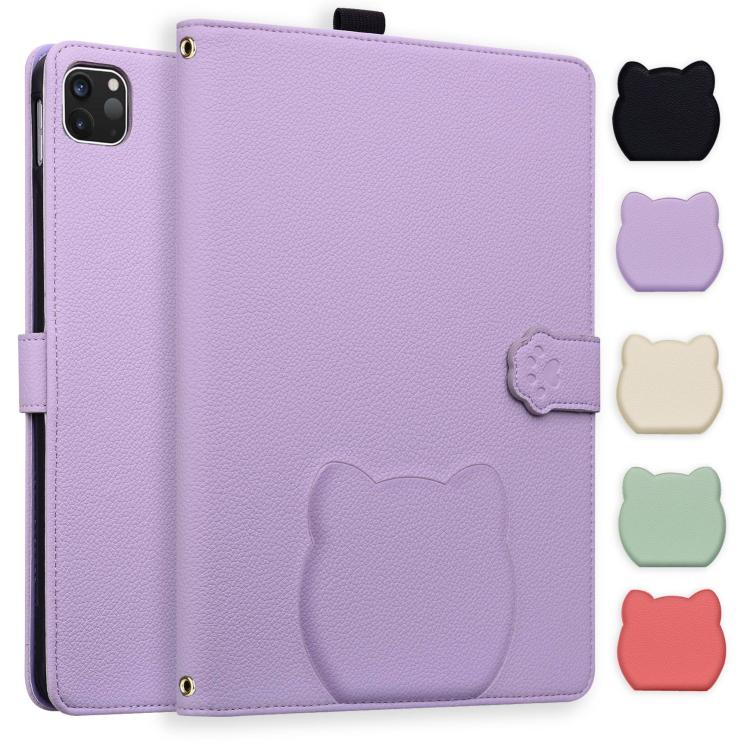 Funda inteligente de piel de lichi con tacto de gato para iPad Pro 11 (2024) (morado)