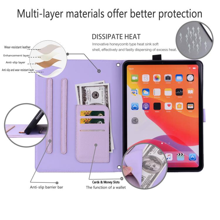 Funda inteligente de piel de lichi con tacto de gato para iPad Pro 11 (2024) (morado)