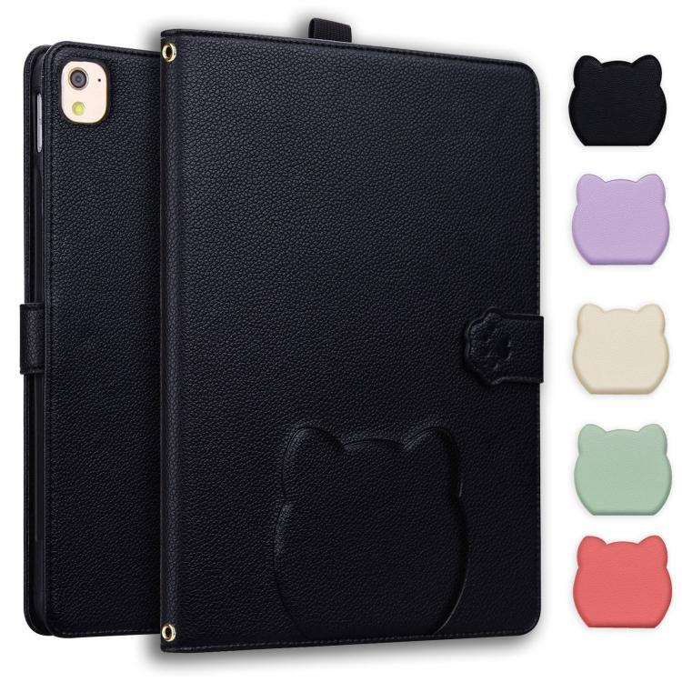 Funda inteligente de piel de lichi con tacto de gato para iPad 10.2 2021 / Air 10.5 (negra)