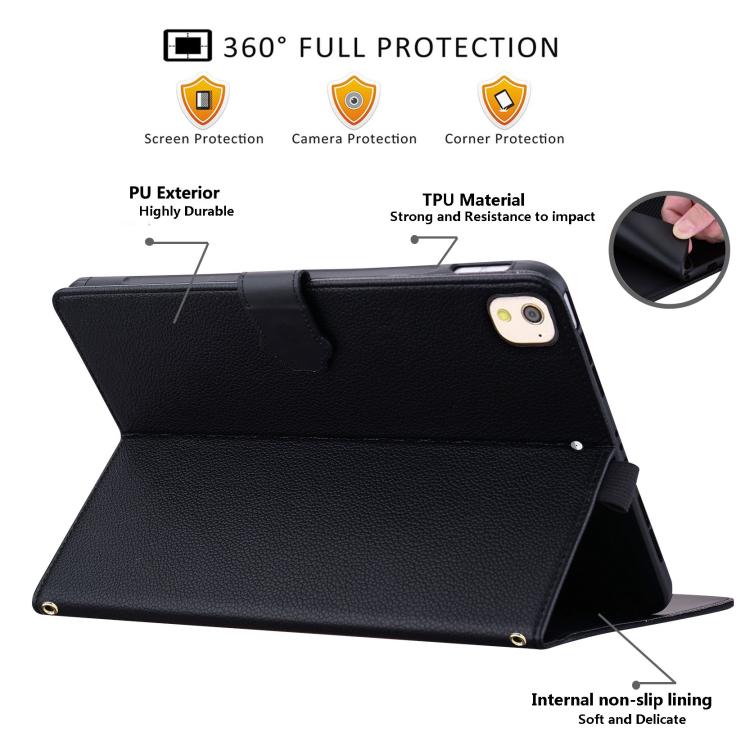 Funda inteligente de piel de lichi con tacto de gato para iPad 10.2 2021 / Air 10.5 (negra)