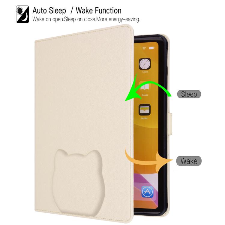 Funda inteligente de piel de lichi con tacto de gato para iPad 10.2 2021 / Air 10.5 (blanco albaricoque)