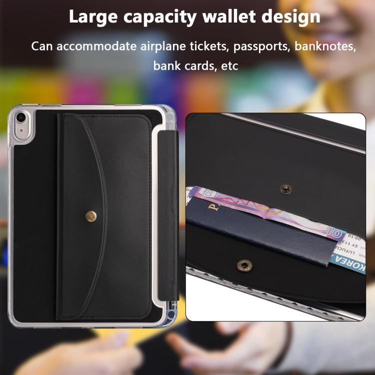 Funda de cuero inteligente con tapa trasera tipo billetera y deformación para iPad 2025/2022 (negro)