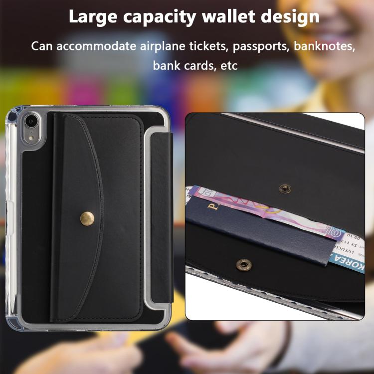 Funda de cuero inteligente con tapa tipo billetera y deformación para iPad mini 2024/mini 6 (negro)