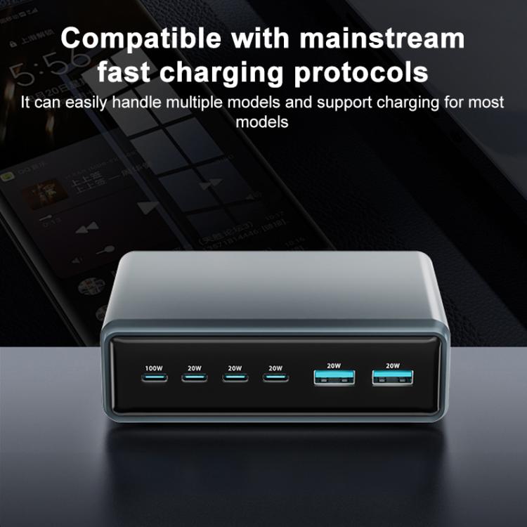 Cargador rápido de escritorio multifunción GaN de 6 puertos, 200 W, 4 USB-C/Tipo C y 2 USB-A, enchufe estadounidense (amarillo)