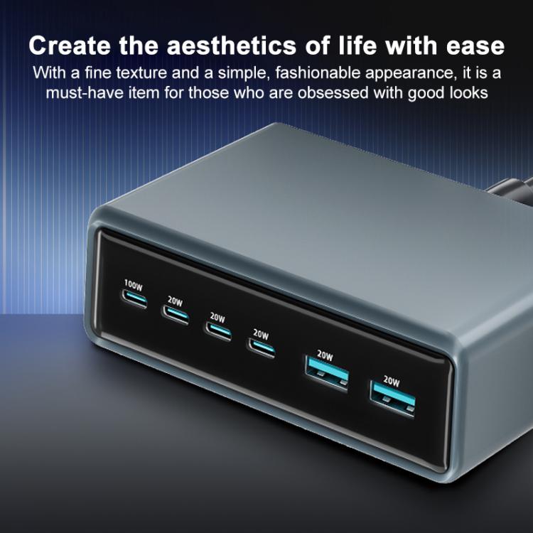 Cargador rápido de escritorio multifunción GaN de 6 puertos, 200 W, 4 USB-C/Tipo C y 2 USB-A, enchufe estadounidense (amarillo)