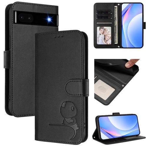 Funda de cuero con estampado RFID y cordón para Google Pixel 6a (negro)