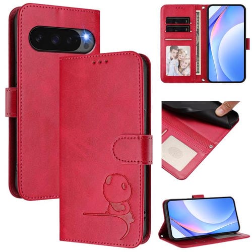 Funda de cuero con estampado RFID y cordón para Google Pixel 9/9 Pro (rosa)