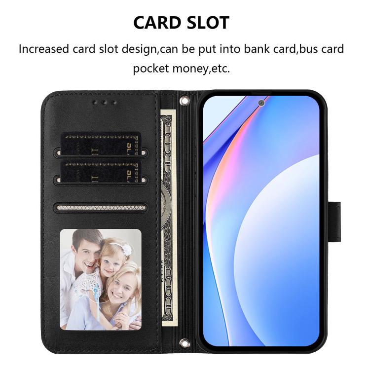 Funda de cuero con relieve RFID y cordón para Sony Xperia 1 V (negro)