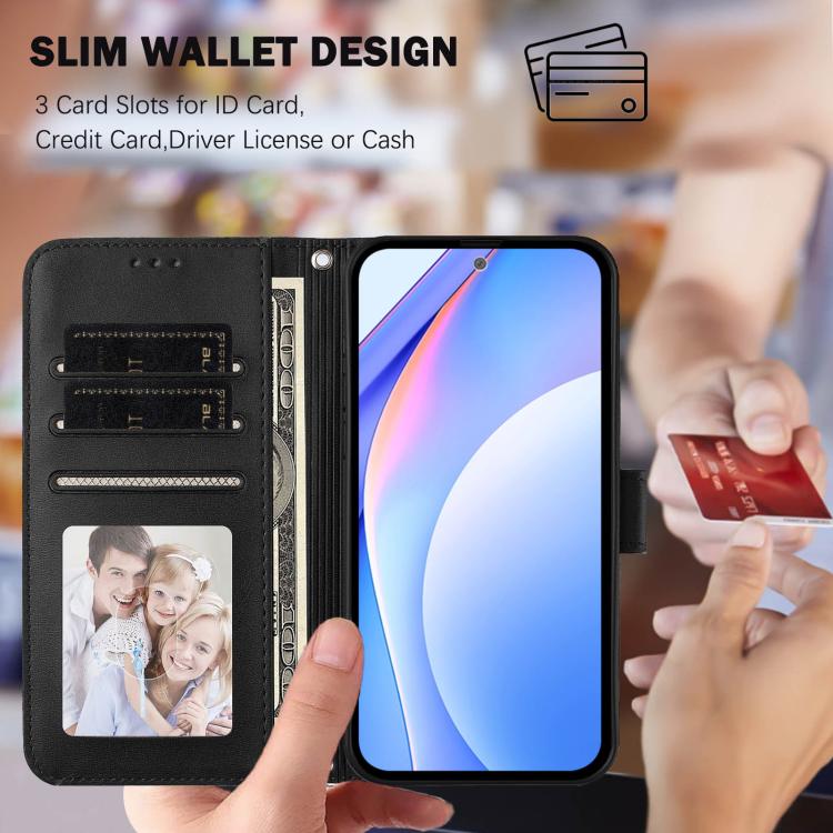 Funda de cuero con relieve RFID y cordón para Sony Xperia 1 V (negro)